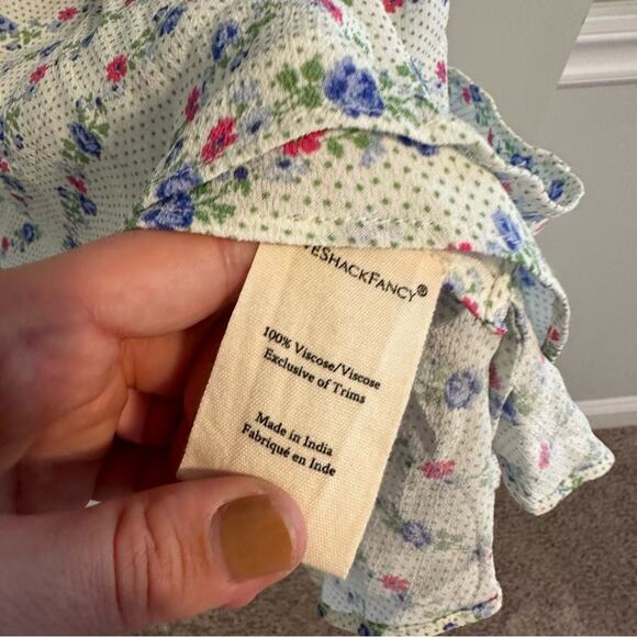 NWT LoveShackFancy White Blue Pink Floral Applique Mini Dress 0 - Picture 9 of 12